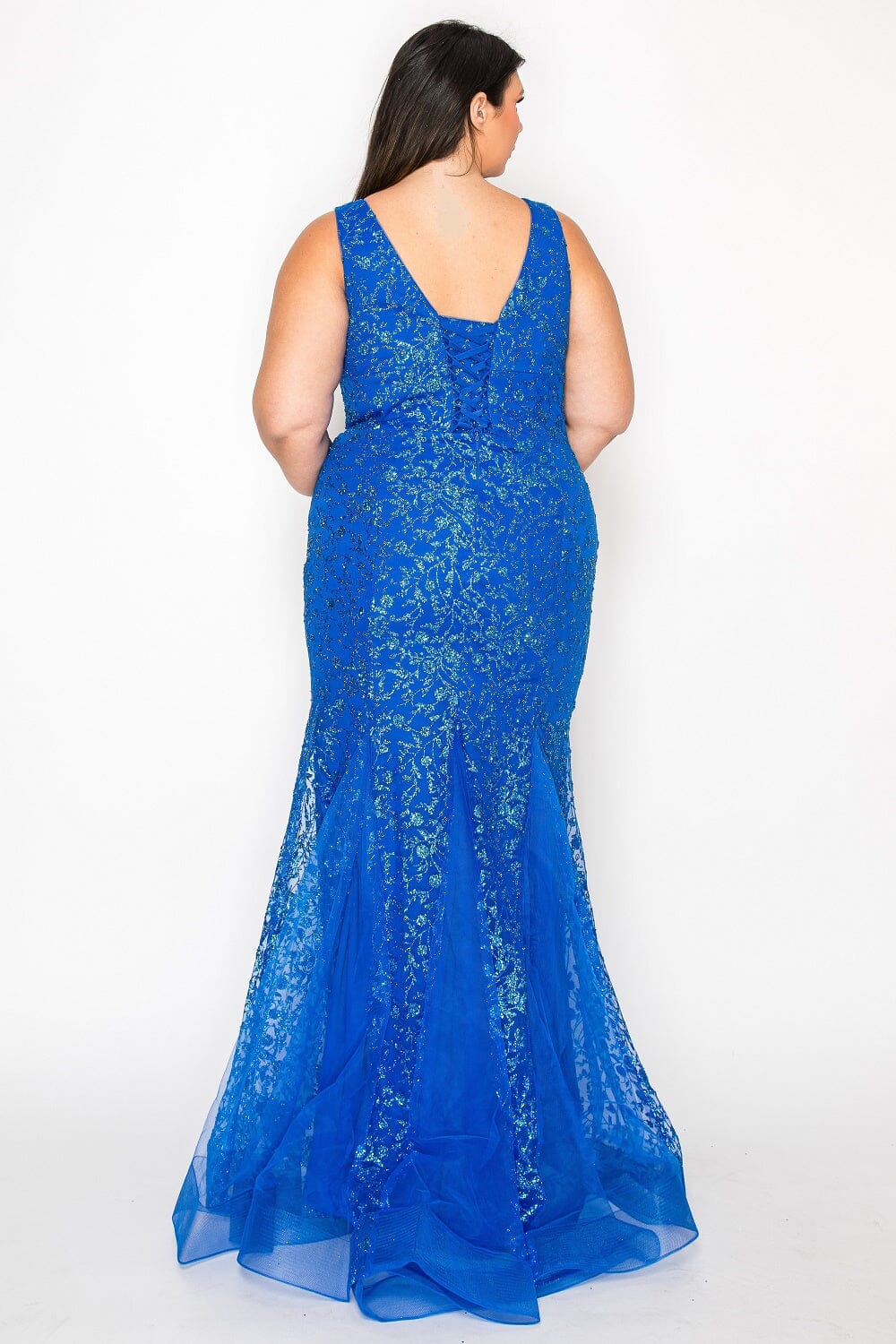 Poly USA W1136 Plus Size Fitted Glitter Print Sleeveless Gown