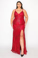 Poly USA W1156 Plus Size Fitted Glitter Sleeveless Slit Gown