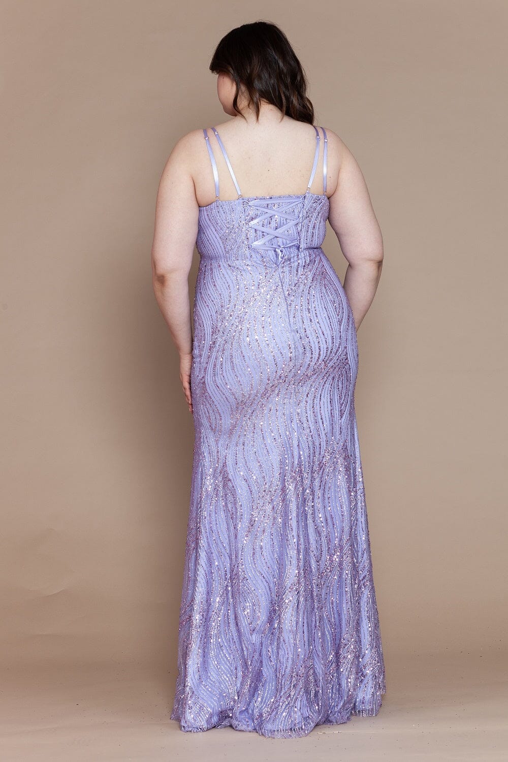 Vestido ajustado sin mangas con abertura y brillo, talla grande, de Poly USA W1156