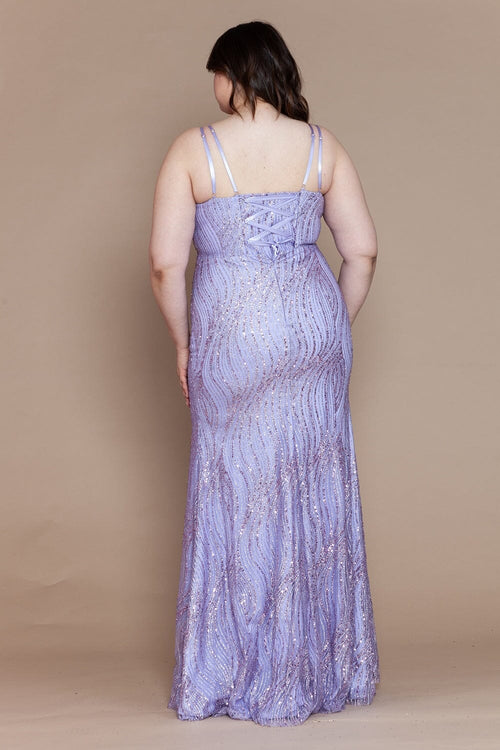Poly USA W1156 Plus Size Fitted Glitter Sleeveless Slit Gown