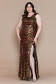 Poly USA W1124 Plus Size Fitted Multicolor Sequin Gown