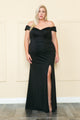 Poly USA W1118 Plus Size Fitted Off Shoulder Slit Gown