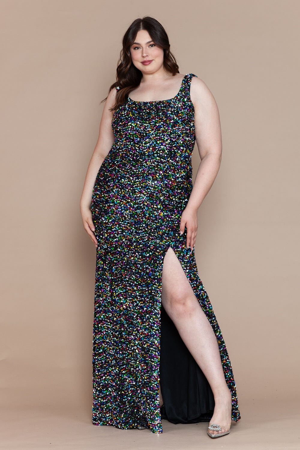 Vestido ajustado sin mangas con lentejuelas, talla grande, de Poly USA W1126