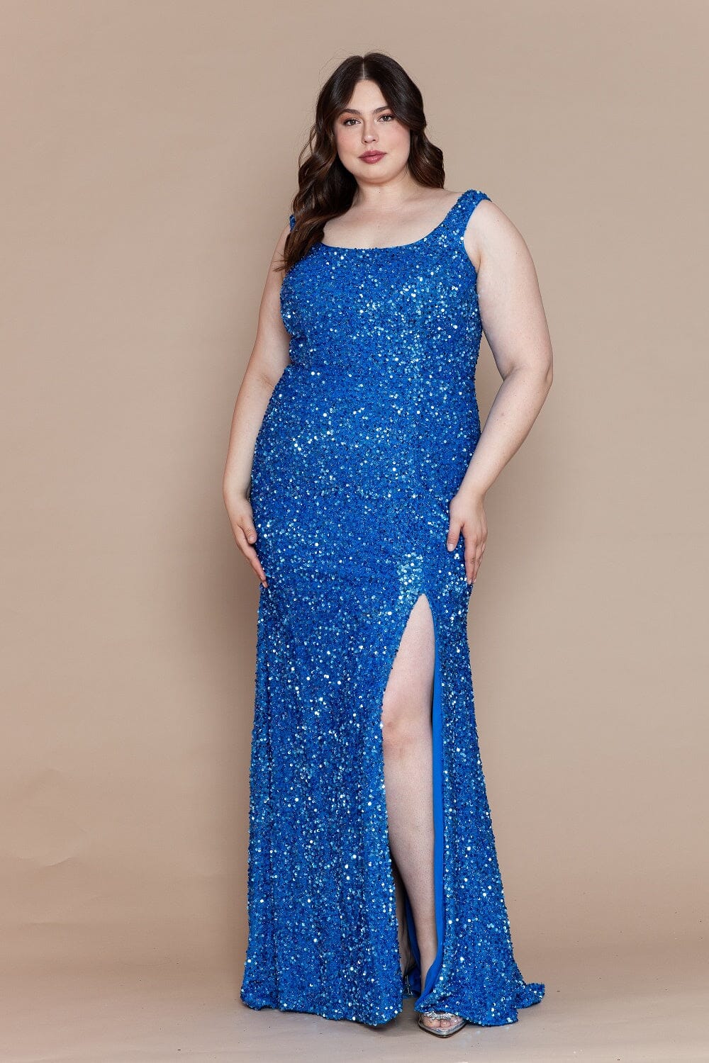 Vestido ajustado sin mangas con lentejuelas, talla grande, de Poly USA W1126