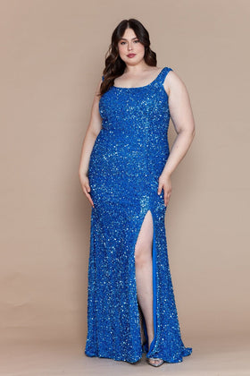 Poly USA W1126 Plus Size Fitted Sleeveless Sequin Gown