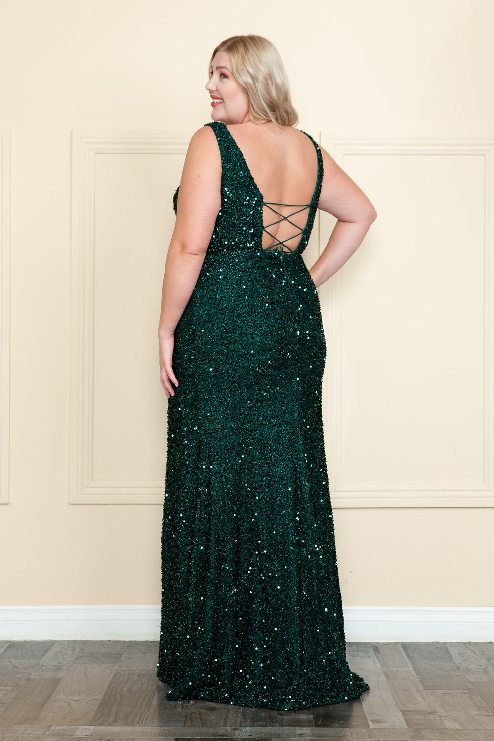 plus size emerald green sequin dress Poly USA W1126 Fitted Sleeveless Gown this dress offers a Height:110cm Brand_Nina Cannaci Vegan Green Goddess Dressing
