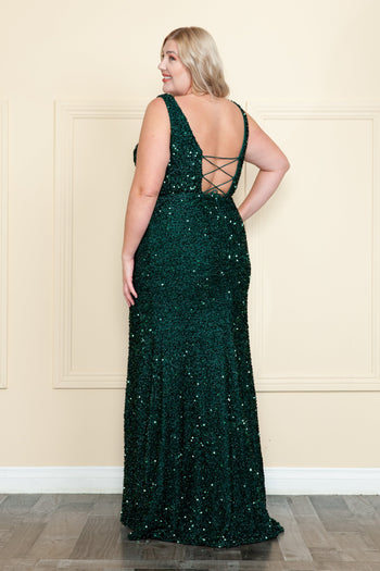 Vestido ajustado sin mangas con lentejuelas, talla grande, de Poly USA W1126