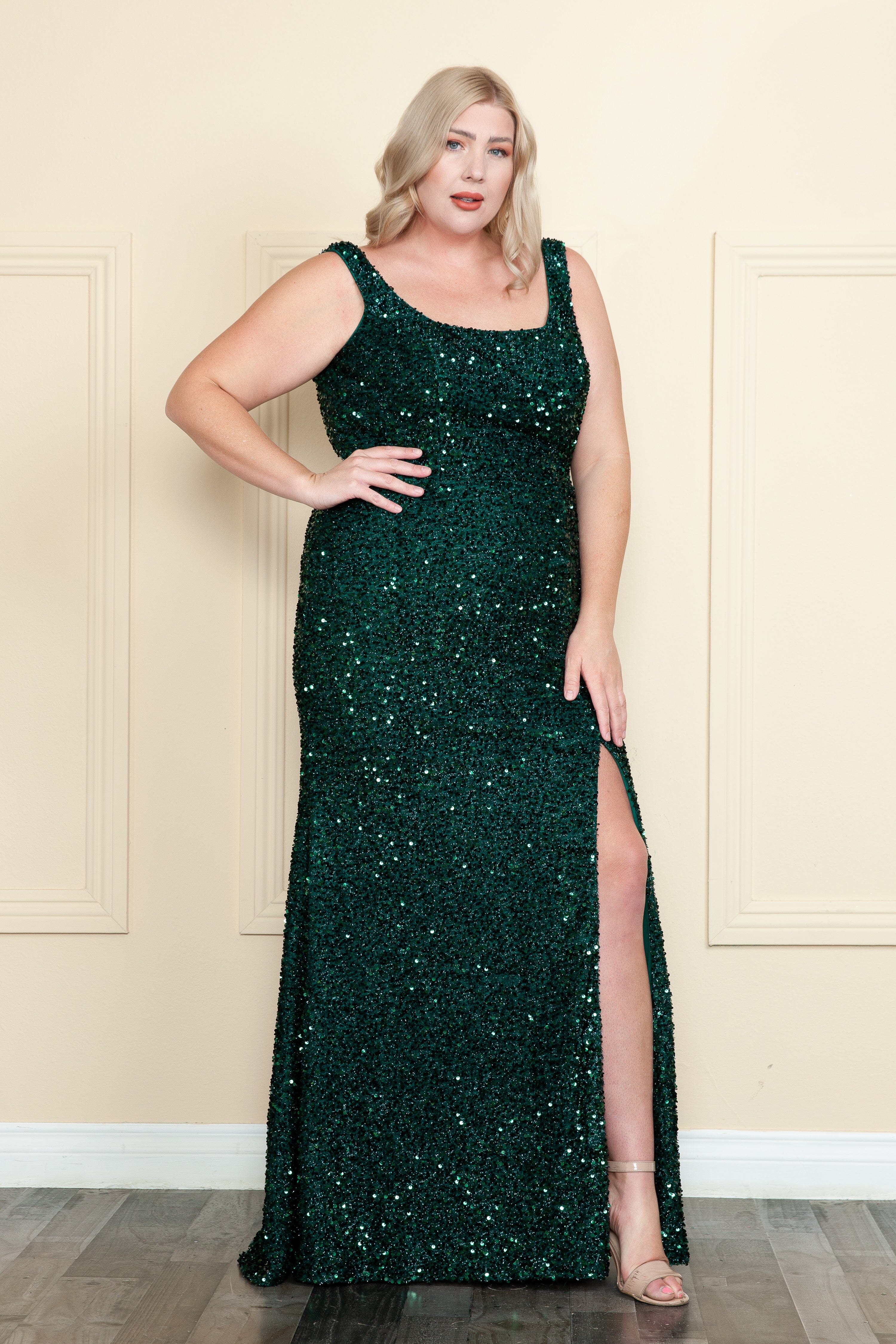 Vestido ajustado sin mangas con lentejuelas, talla grande, de Poly USA W1126