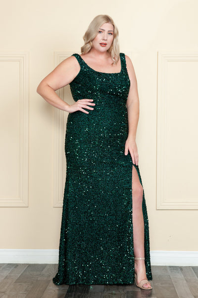 Poly USA W1126 Plus Size Fitted Sleeveless Sequin Gown