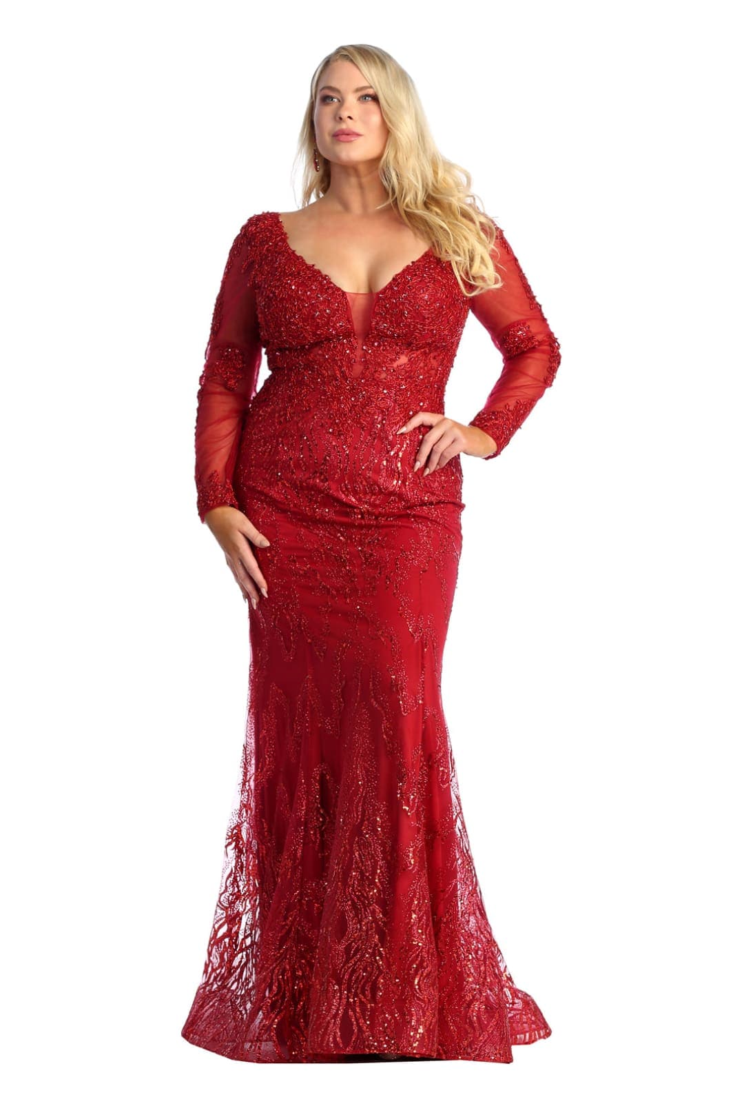 Final Sale Plus Size Evening Gown Deep V Neck Dress in Confetti Dot Kn –  Chic And Curvy