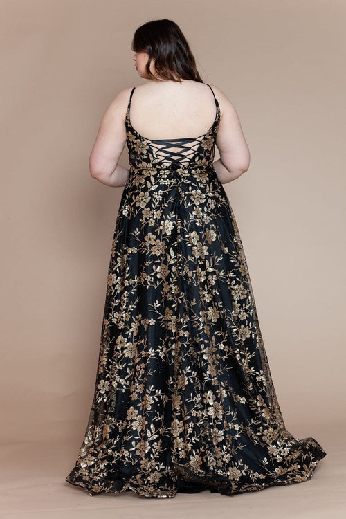 Vestido de corte A sin mangas con estampado brillante de talla grande de Poly USA W1134