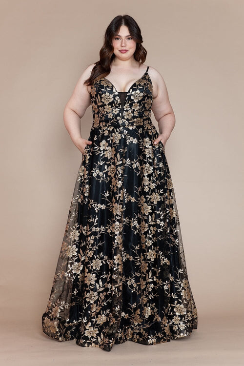 Vestido de corte A sin mangas con estampado brillante de talla grande de Poly USA W1134