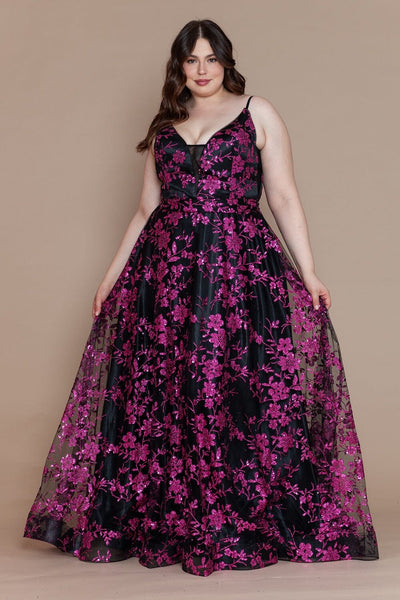 Poly USA W1134 Plus Size Glitter Print Sleeveless A-line Gown