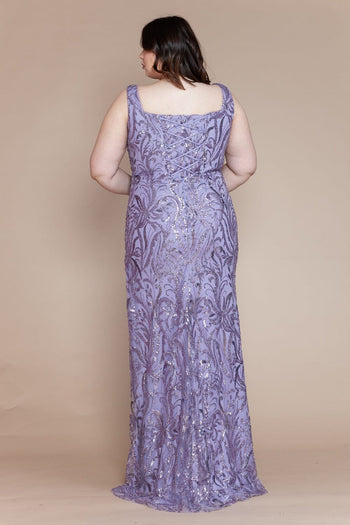 Poly USA W1140 Plus Size Glitter Print Sleeveless Slit Gown