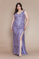 Poly USA W1140 Plus Size Glitter Print Sleeveless Slit Gown