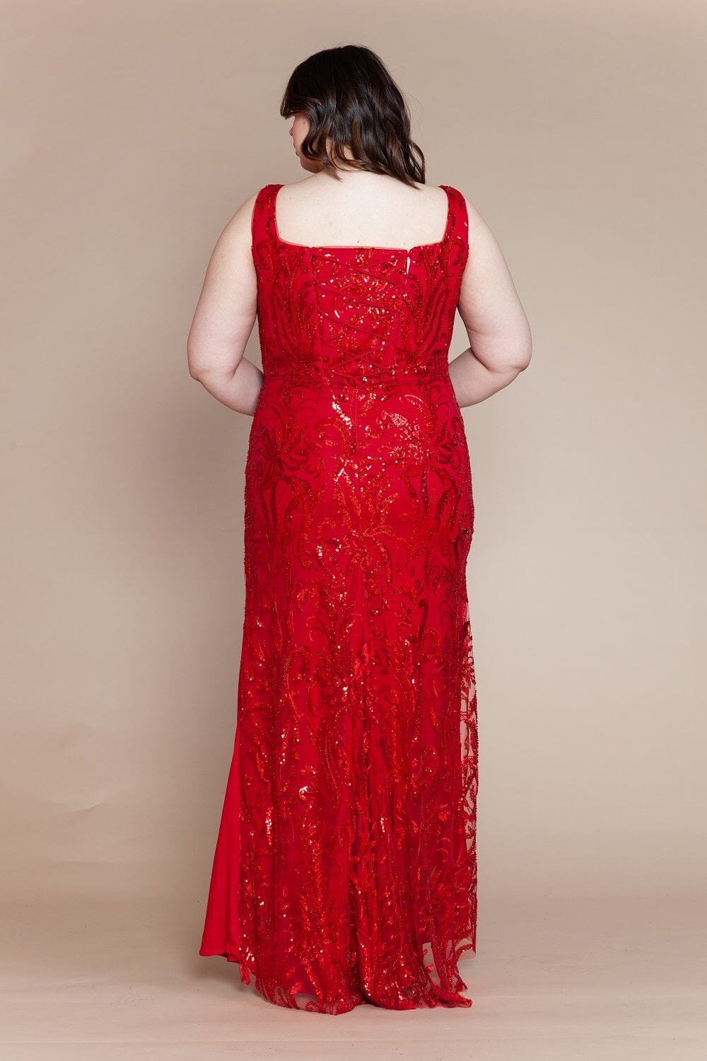 Poly USA W1140 Plus Size Glitter Print Sleeveless Slit Gown