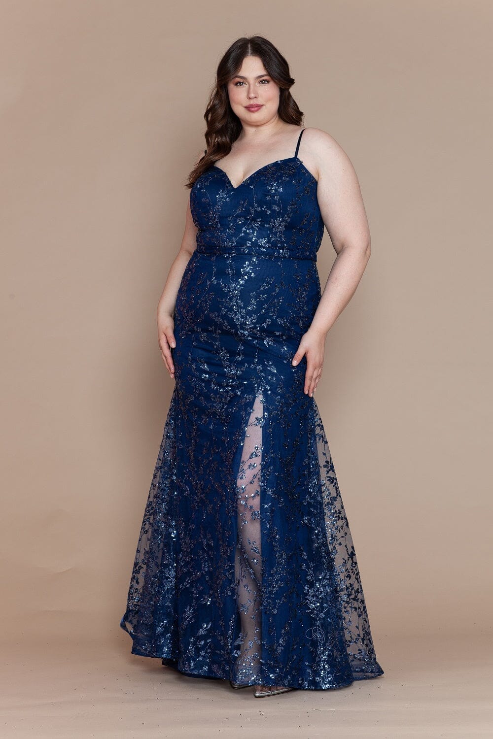 Vestido sin mangas con abertura y estampado brillante, talla grande, de Poly USA W1154