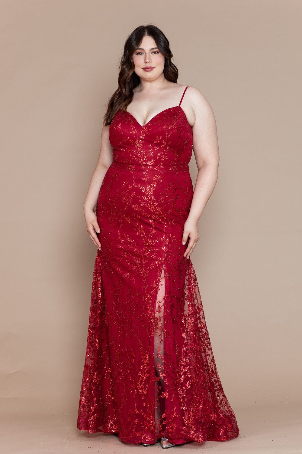 Vestido sin mangas con abertura y estampado brillante, talla grande, de Poly USA W1154