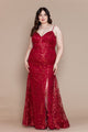 Poly USA W1154 Plus Size Glitter Print Sleeveless Slit Gown