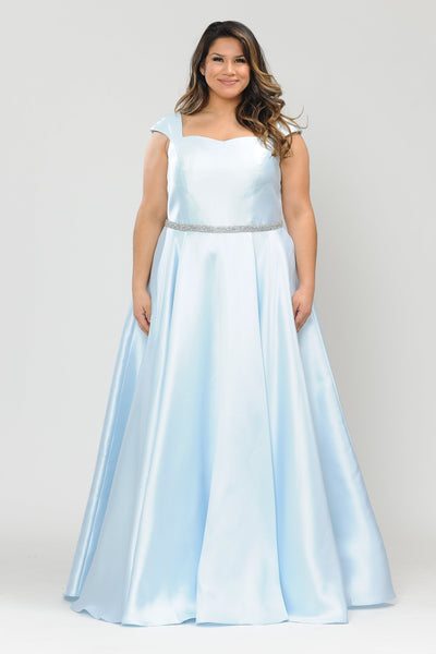 Poly USA W1104 Plus Size Long Cap Sleeve Dress with Corset Back