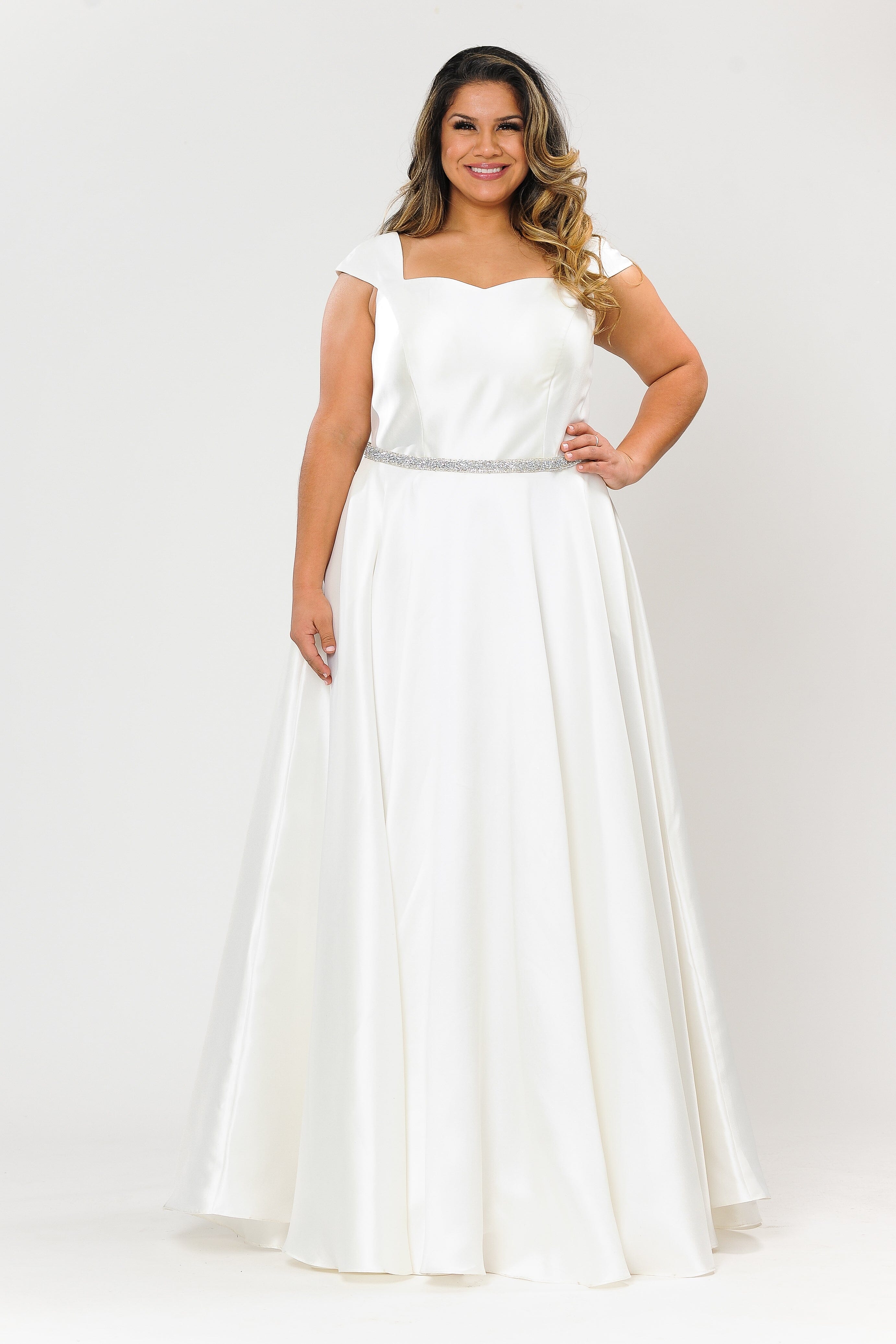 Vestido de talla grande con mangas largas y espalda de corsé de Poly USA W1104