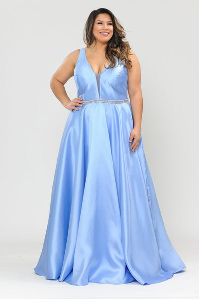 Poly USA W1108 Plus Size Long Deep V-Neck Dress