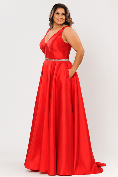 Poly USA W1108 Plus Size Long Deep V-Neck Dress