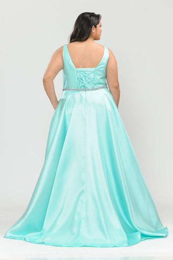 Vestido largo con escote en V profundo de talla grande de Poly USA W1108