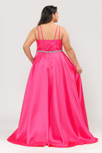 Poly USA W1106 Plus Size Long Deep V-Neck Mikado Dress