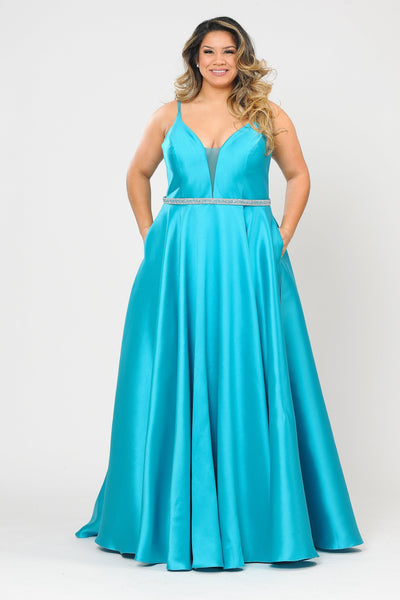 Poly USA W1106 Plus Size Long Deep V-Neck Mikado Dress