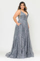 Poly USA W1004 Plus Size Long Glitter Mesh Dress