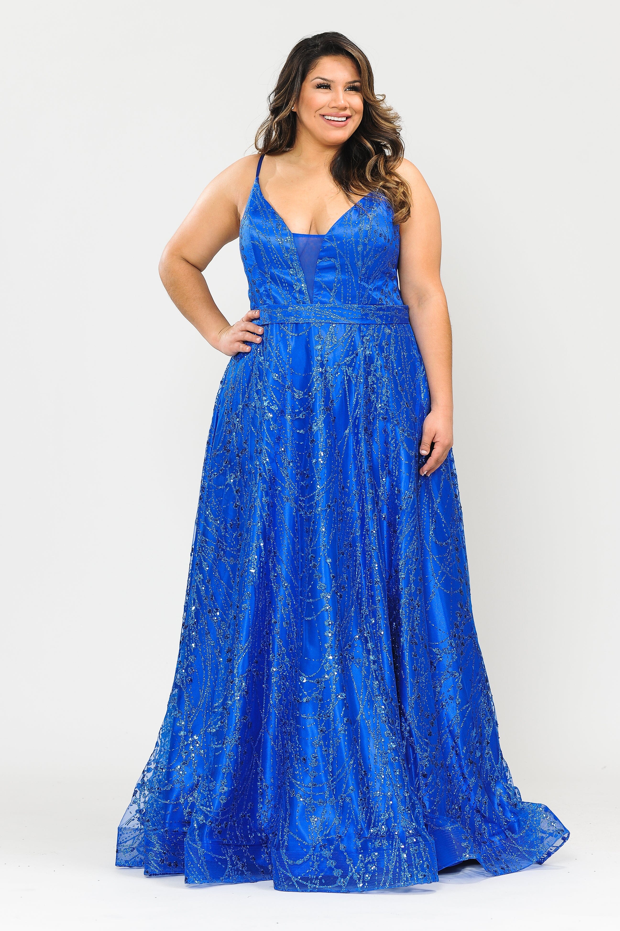 Poly USA W1004 Plus Size Long Glitter Mesh Dress