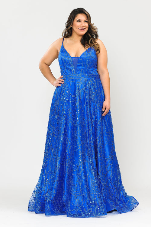 Poly USA W1004 Plus Size Long Glitter Mesh Dress