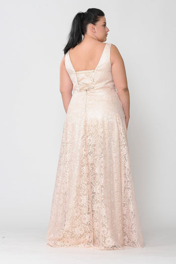 Poly USA W1020 Plus Size Long Lace Dress with Corset Back