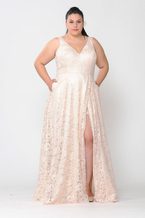 Vestido largo de encaje con espalda de corsé, talla grande, de Poly USA W1020