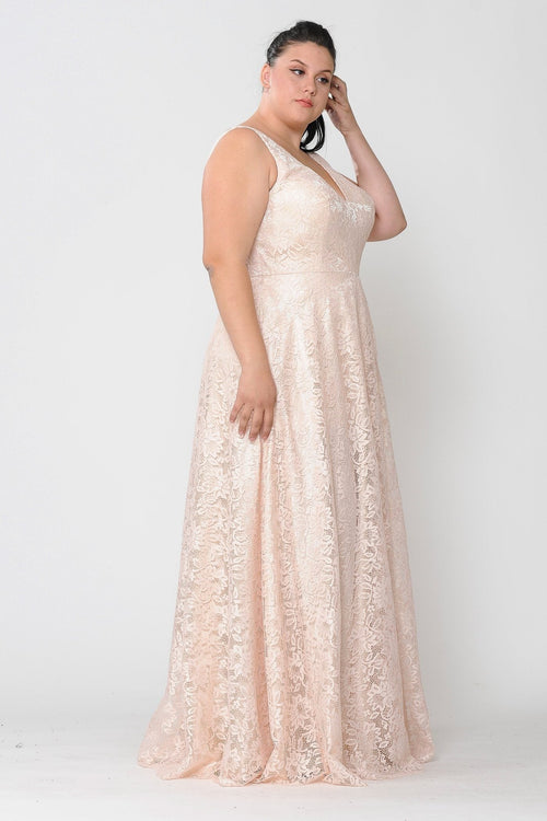 Vestido largo de encaje con espalda de corsé, talla grande, de Poly USA W1020