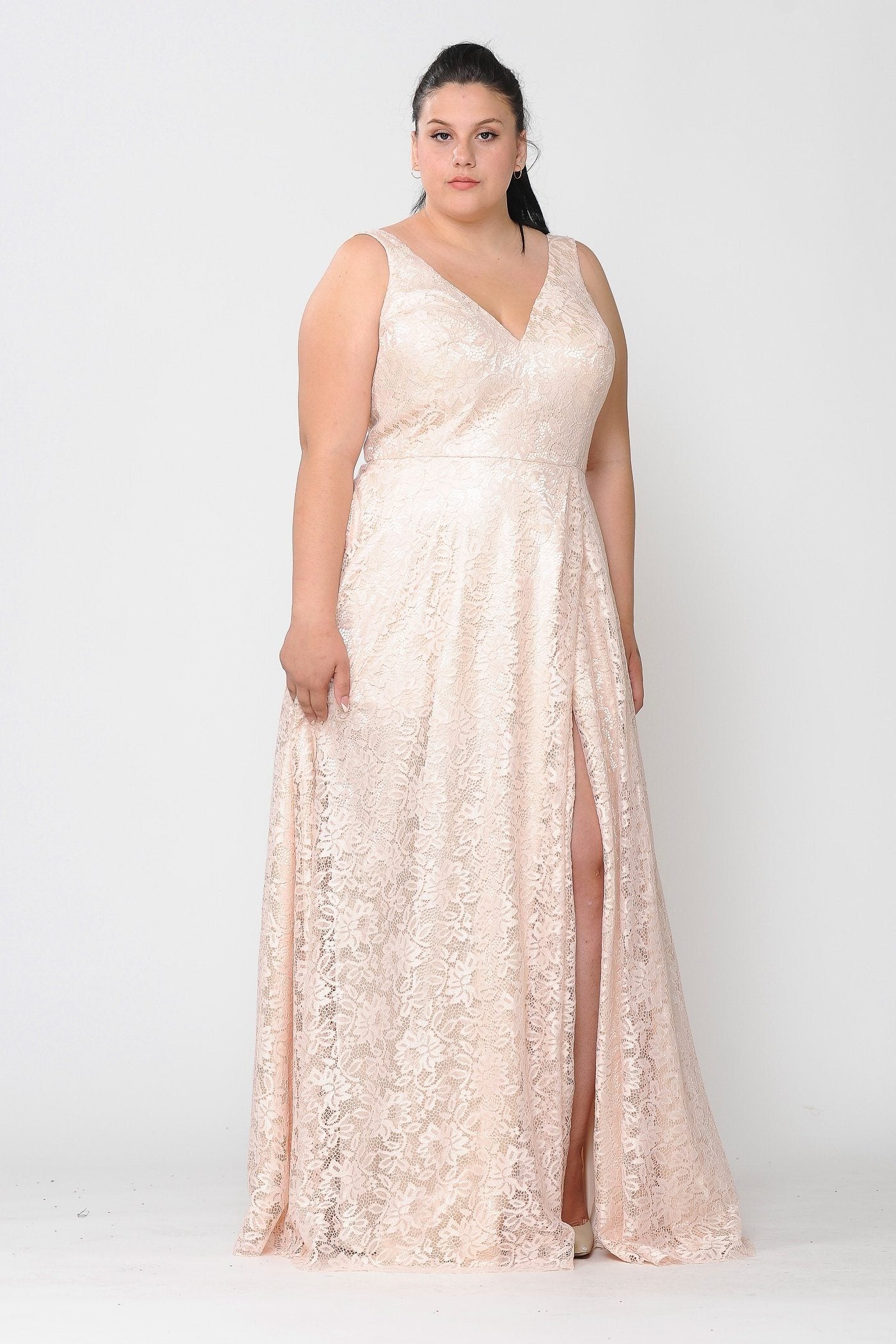 Vestido largo de encaje con espalda de corsé, talla grande, de Poly USA W1020
