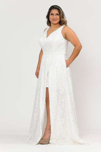 Vestido largo de encaje con espalda de corsé, talla grande, de Poly USA W1020