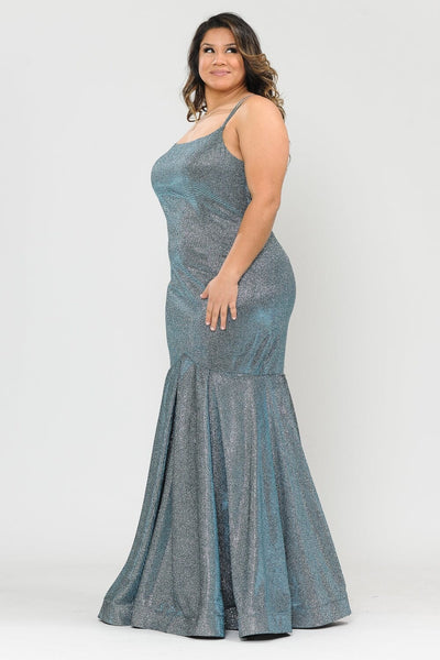 Poly USA W1102 Plus Size Long Metallic Glitter Fitted Dress