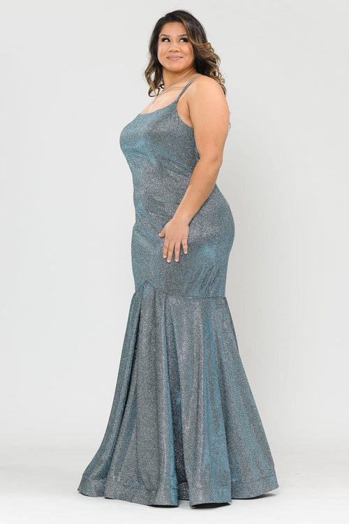 Poly USA W1102 Plus Size Long Metallic Glitter Fitted Dress
