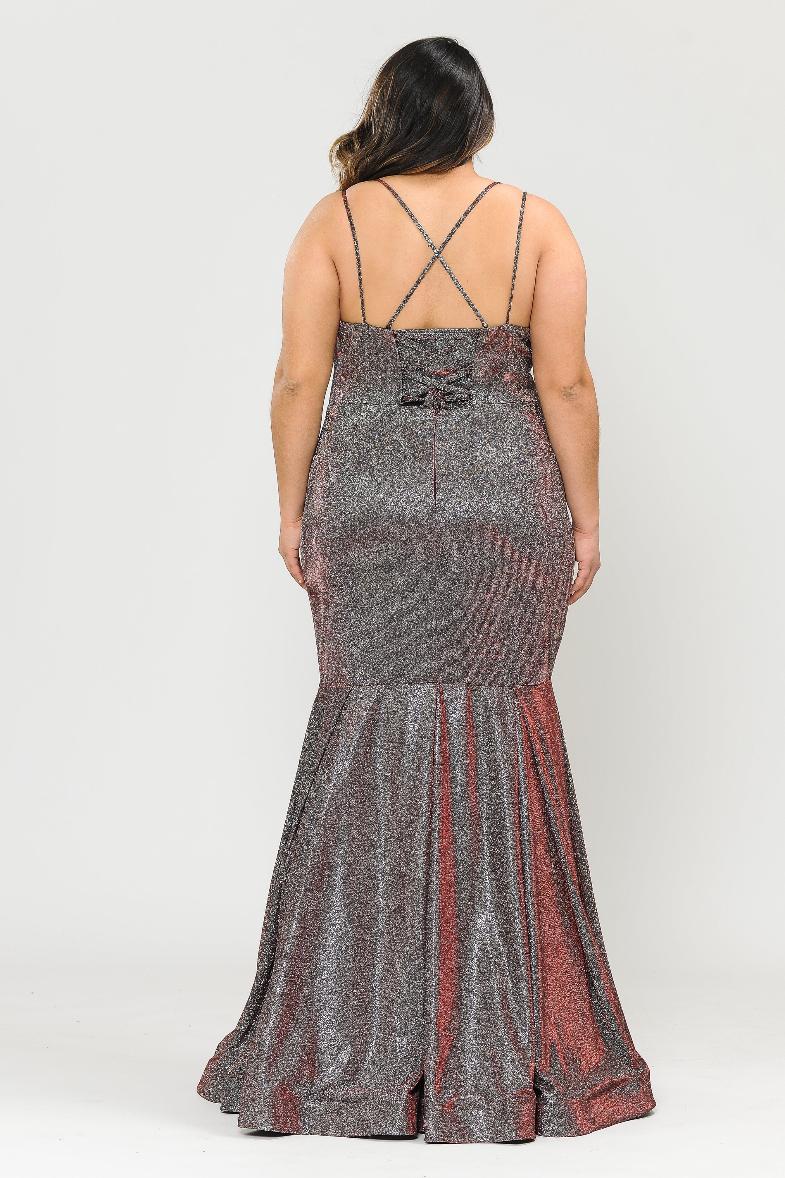 Vestido largo ajustado con brillo metálico, talla grande, de Poly USA W1102