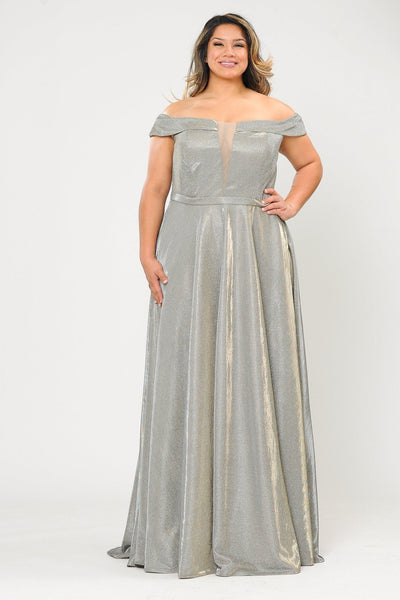 Plus Size Long Off Shoulder Glitter Dress by Poly USA W1060-Long Formal Dresses-ABC Fashion