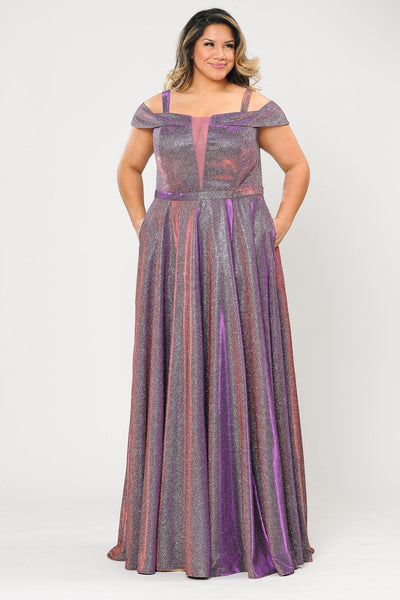 Plus Size Long Off Shoulder Glitter Dress by Poly USA W1060-Long Formal Dresses-ABC Fashion