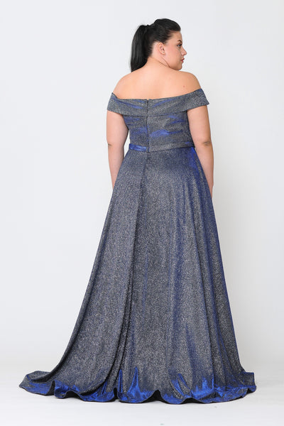 Plus Size Long Off Shoulder Glitter Dress by Poly USA W1060-Long Formal Dresses-ABC Fashion