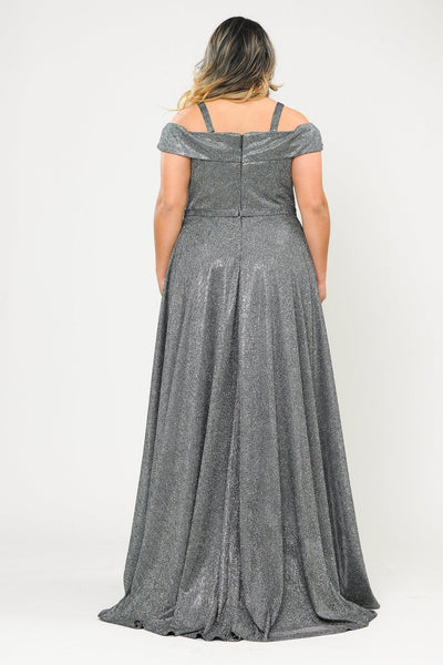 Plus Size Long Off Shoulder Glitter Dress by Poly USA W1060-Long Formal Dresses-ABC Fashion