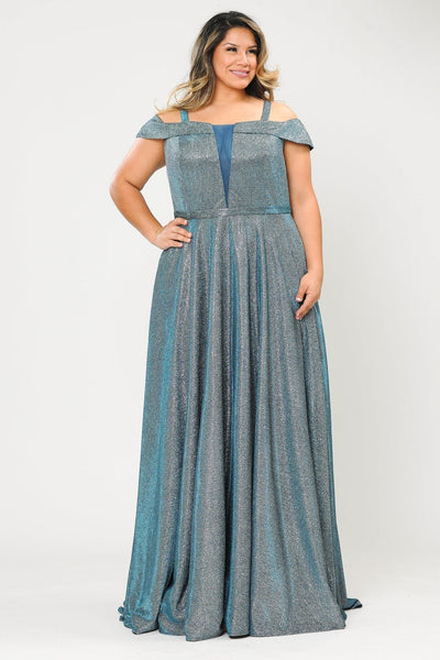 Plus Size Long Off Shoulder Glitter Dress by Poly USA W1060-Long Formal Dresses-ABC Fashion