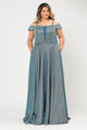 Plus Size Long Off Shoulder Glitter Dress by Poly USA W1060-Long Formal Dresses-ABC Fashion