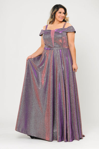 Plus Size Long Off Shoulder Glitter Dress by Poly USA W1060-Long Formal Dresses-ABC Fashion