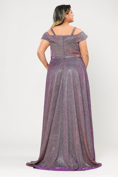 Plus Size Long Off Shoulder Glitter Dress by Poly USA W1060-Long Formal Dresses-ABC Fashion