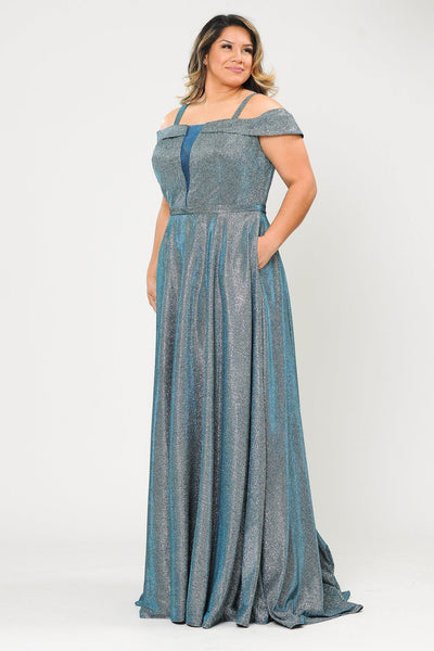 Plus Size Long Off Shoulder Glitter Dress by Poly USA W1060-Long Formal Dresses-ABC Fashion